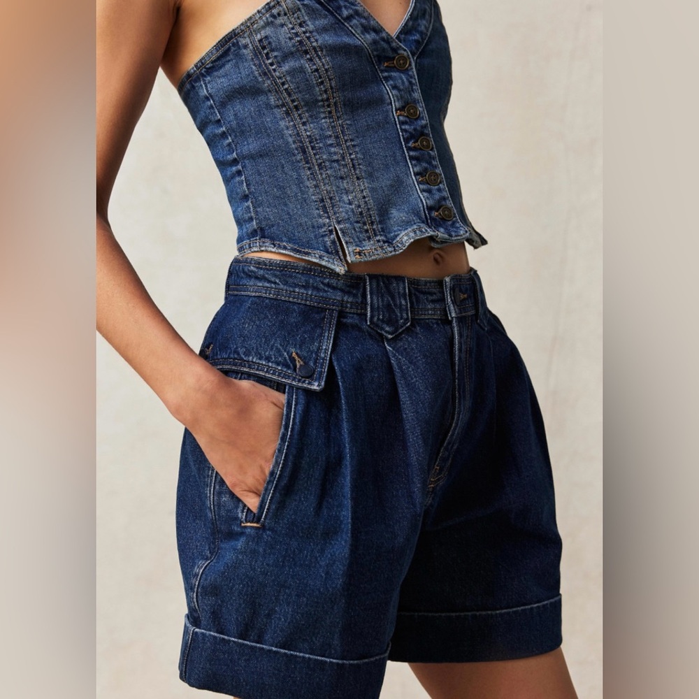 Free People High Waist Denim Shorts - Dark Blue